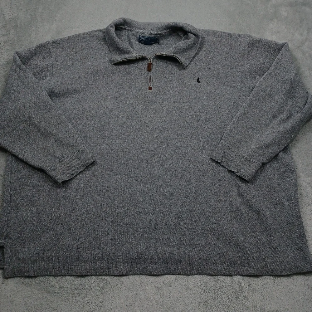 Polo Ralph Lauren Sweater Mens 4XB Gray 1/4 Zip Pullover Preppy Cotton